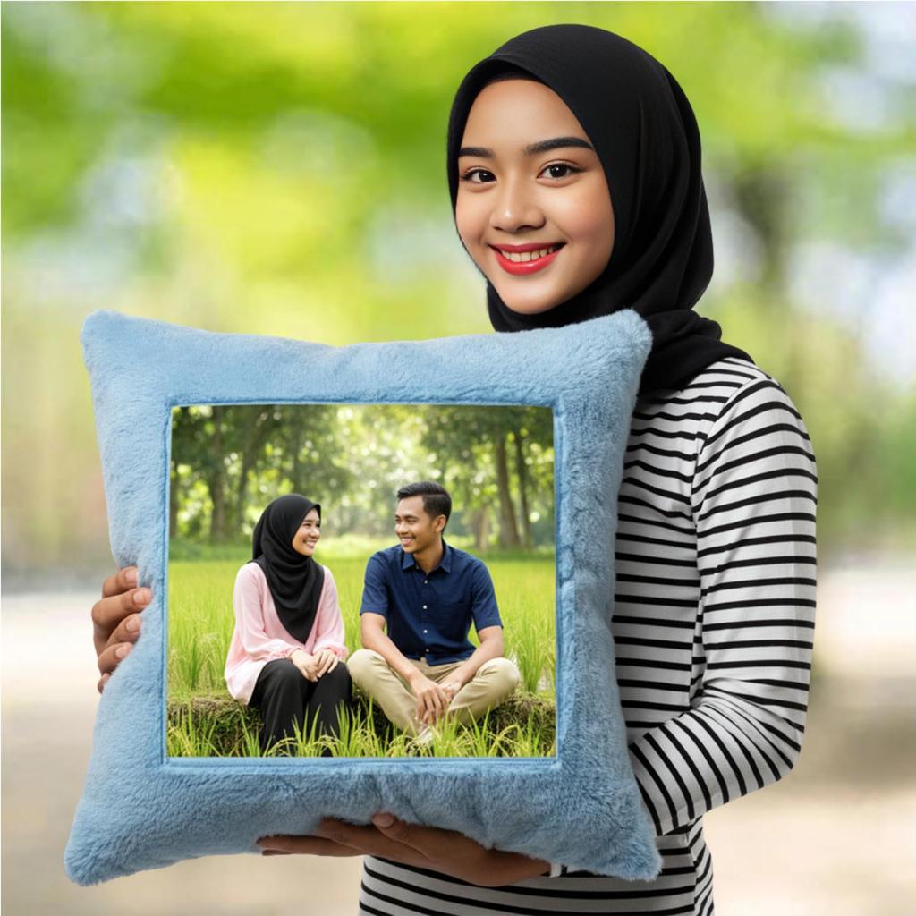 Bantal Custom Foto Bingkai Bulu Rasfur – Gratis Nama & Desain - Gambar 2